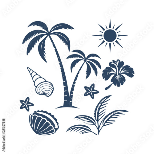 Beach Vibes Doodle Collection – Summer Elements in Vector Silhouette Style