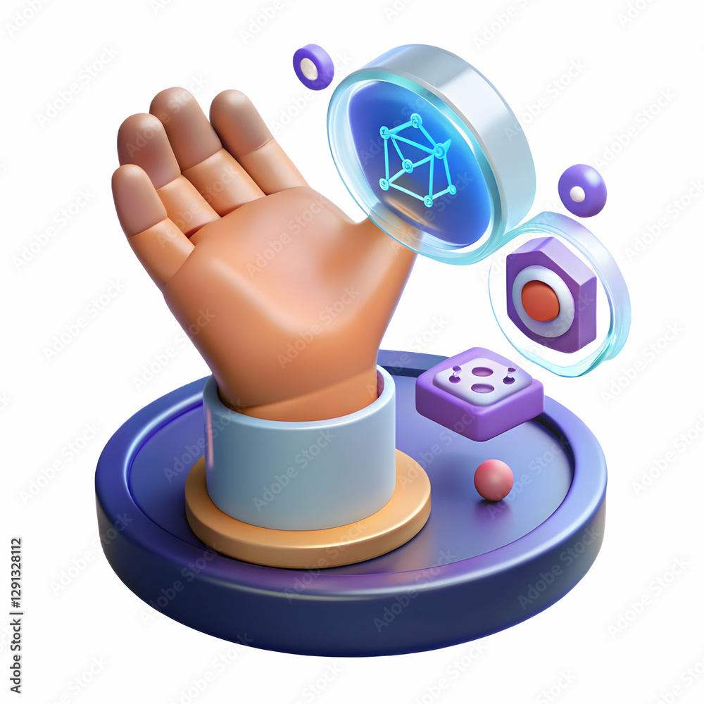 Hand interacting with holographic device showcasing digital literacy in education with empty space background concept as A hand engaging with a holographic device to illustrate the role of digital lit