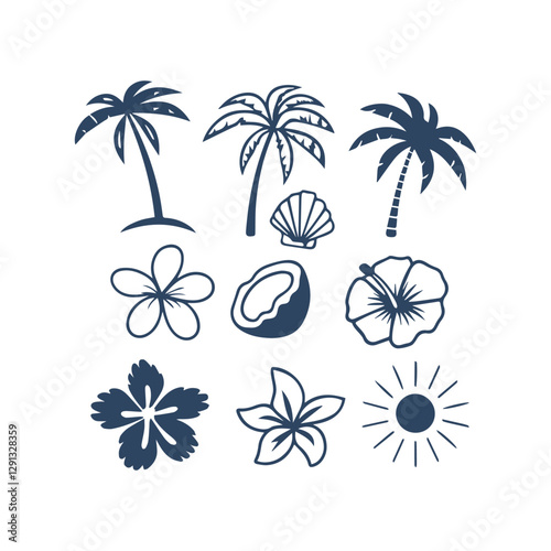 Beach Vibes Doodle Collection – Summer Elements in Vector Silhouette Style