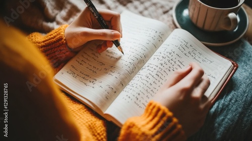 Hypertension patient journaling in a cozy, well-lit corner. Featuring self-reflection and relaxation