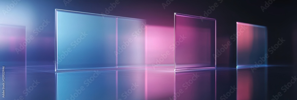 Fototapeta premium 3d background minimalistic mockup with space for text floating holographic screens with data