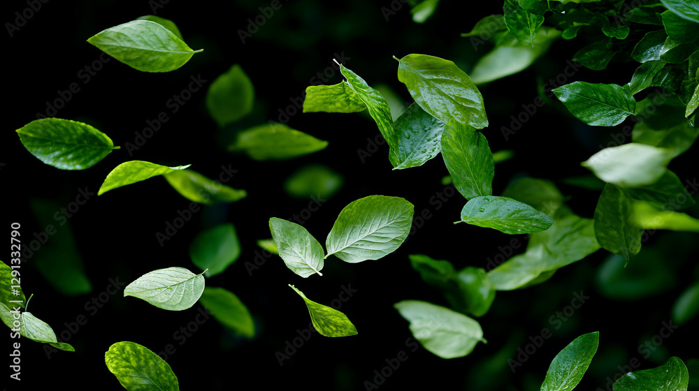 Lush green foliage with falling lime leaves for nature design and decoration Lush green foliage with falling lime leaves for nature design and decoration