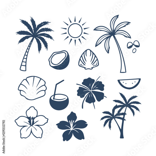 Beach Day Doodle Collection Summer-Themed Vector Clipart Silhouettes