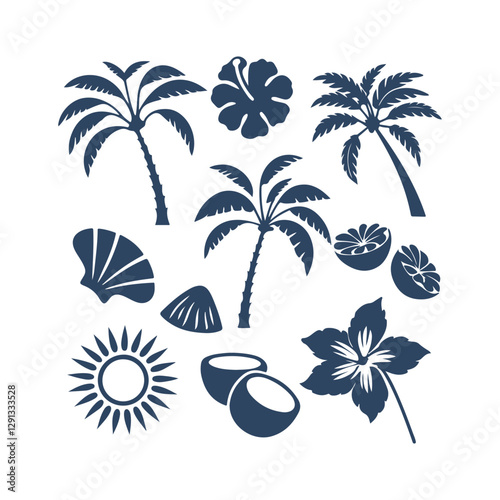 Beach Day Doodle Collection Summer-Themed Vector Clipart Silhouettes