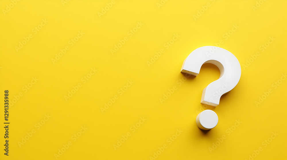 White question mark foam shape at right side with copy space on yellow background White question mark foam shape at right side with copy space on yellow background