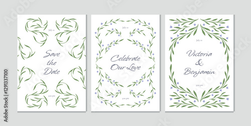 Floral Wedding Invitation Card with Elegant Calligraphy. Vintage Botanical Frame. Romantic Ceremony Design. Vector Illustration.