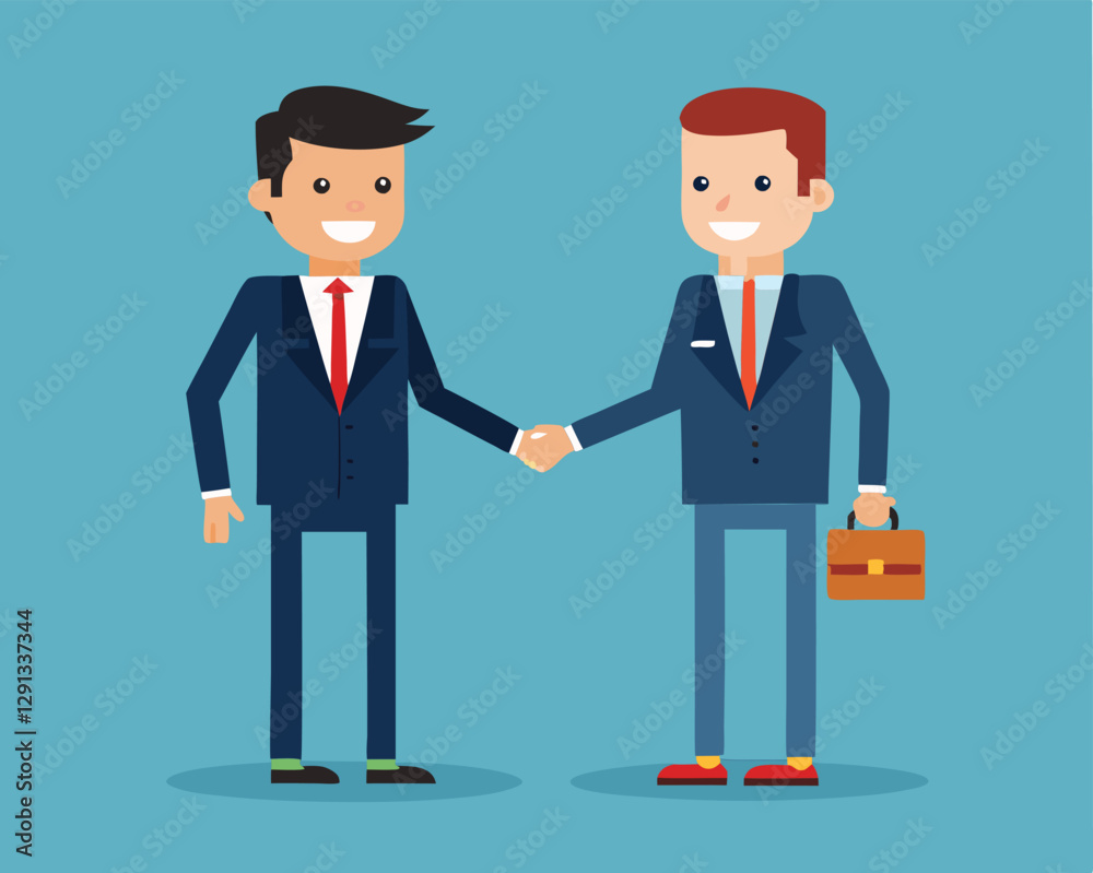 Vector cartoon full-length illustration Business Meeting Concept: Professional Handshake and Team Collaboration