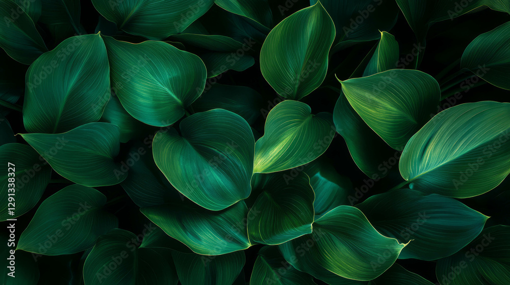 Fototapeta premium Floating deep green water lily leaves for nature background design