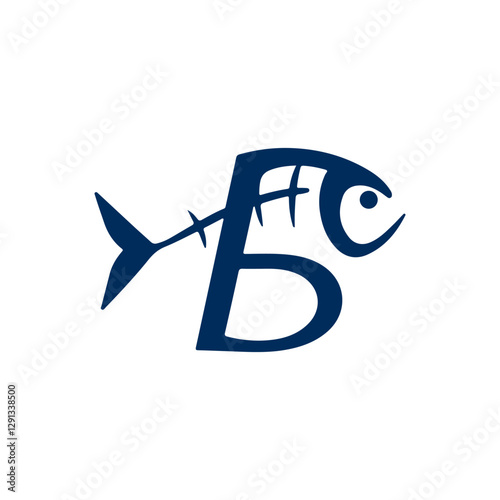 Minimalist Letter B Fish Bone Logo Design Silhouette Vector