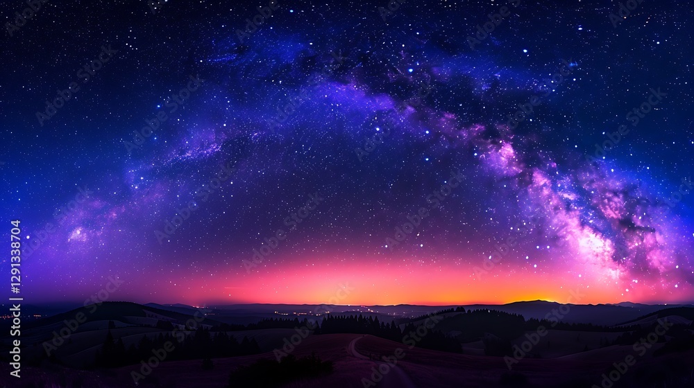 Fototapeta premium Beautiful Blue Skies with Nature, Bright Moon ,Cloud ,Beach scenery, Tree, night -Anime concept Background