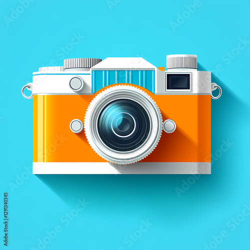 A camera with a blue background