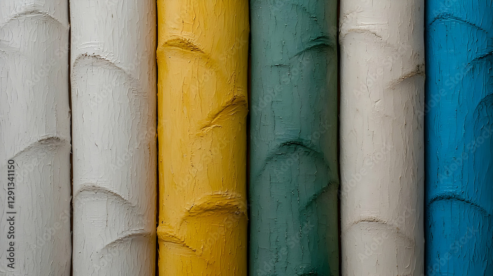 Colorful painted bamboo sticks, close-up texture, background blur, home decor Colorful painted bamboo sticks, close-up texture, background blur, home decor