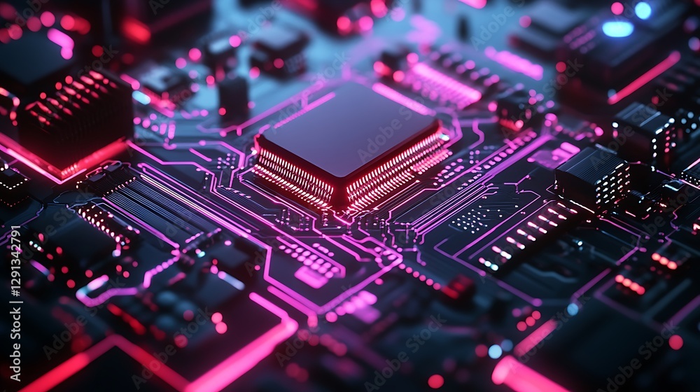 Obraz premium A Close Up Of A Glowing Circuit Board Design