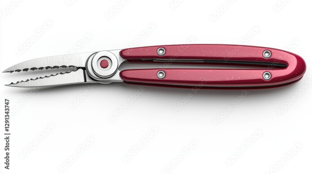 Bright red kitchen knife with a vibrant red handle displayed on a reflective surface Bright red kitchen knife with a vibrant red handle displayed on a reflective surface