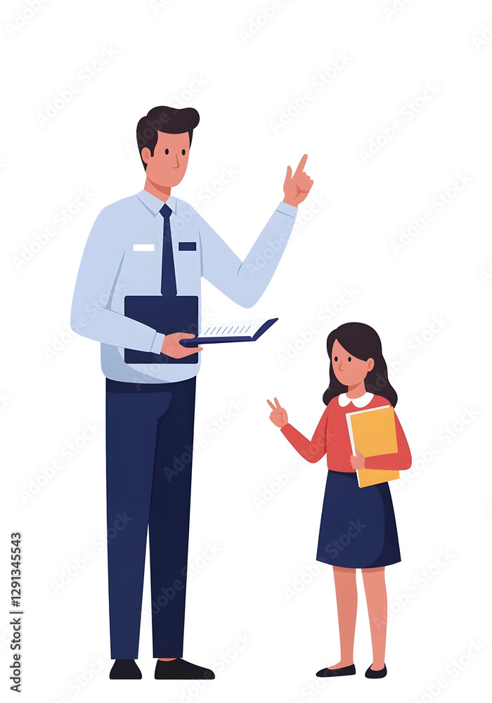 Illustration of a Teacher and Student Engaged in an Educational Discussion. Illustration of a Teacher and Student Engaged in an Educational Discussion.