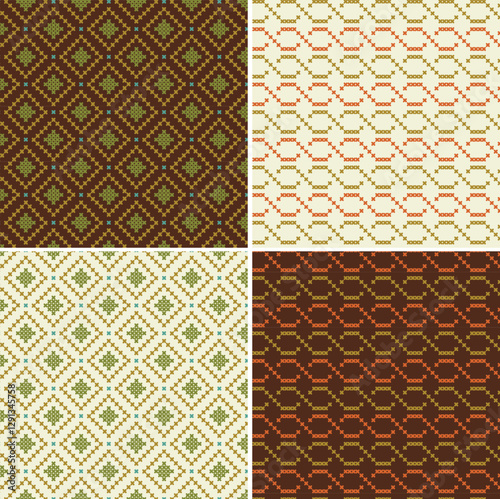 cross stitch seamless patterns orange green brown