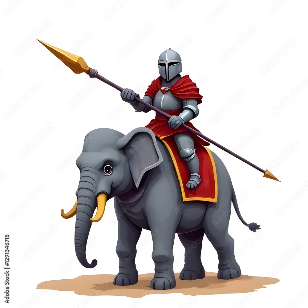 Fototapeta premium knight with spear riding elephant