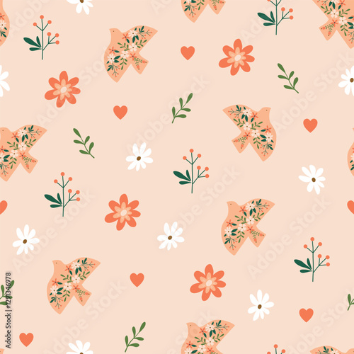 scandi bird vector seamless pattern