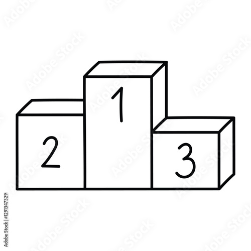 Winners podium vector illustration. Championship pedestal with 1st, 2nd, and 3rd places. Sports competition award platform in doodle style. Black outline isolated on white background.