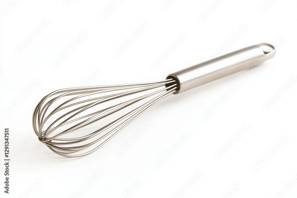 A stainless steel whisk isolated on a white background an essential kitchen tool for mixing and whipping ingredients with durability and versatility A stainless steel whisk isolated on a white background an essential kitchen tool for mixing and whipping ingredients with durability and versatility