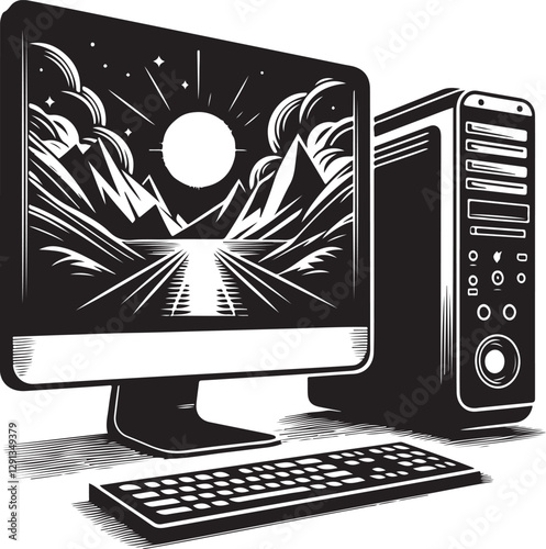 Desktop Computer Silhouette Vector Illustration