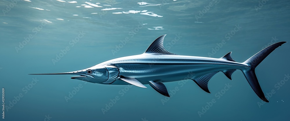 Obraz premium Magnificent swordfish swims gracefully in the deep blue ocean