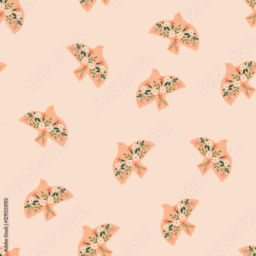 scandi bird vector seamless pattern