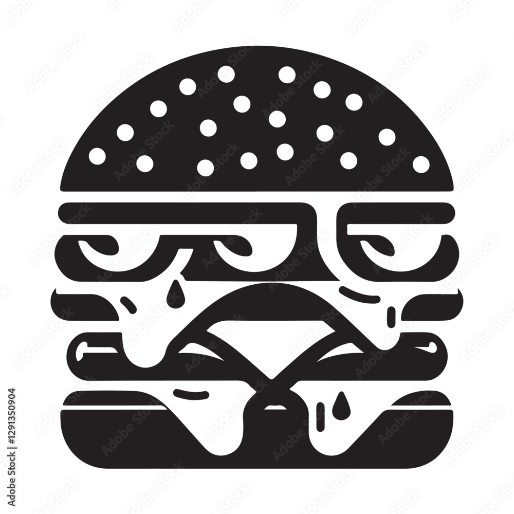 Cheese Burger Fast Food Black Silhouette Glyph Icon sillhoutte on a white background Cheese Burger Fast Food Black Silhouette Glyph Icon sillhoutte on a white background