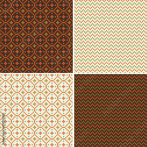 cross stitch seamless zig zag stripe patterns orange green brown