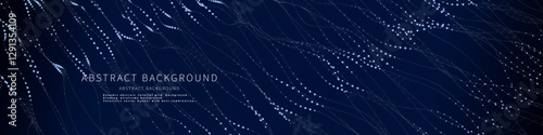 Abstract  background futuristic wave grid from spheres and lines on dark. Technology concept analytical  data.  Banner for business, science and technology data analytics. Big Data.