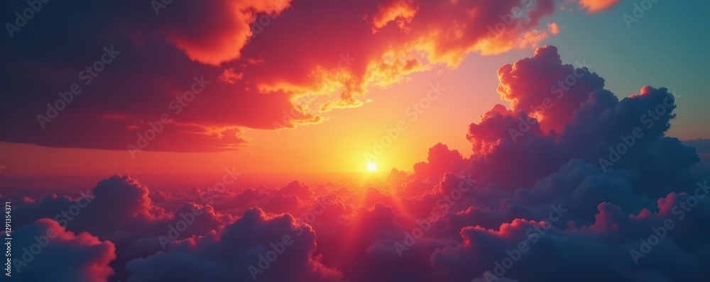 Fototapeta premium Burning sky, clouds ablaze with sunrise colors , morning, texture