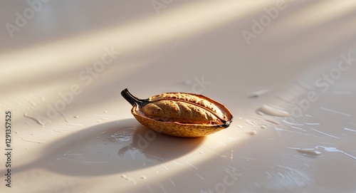 Roasted pumpkin seed placed gracefully on a clean surface illuminated by soft light photo