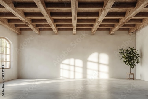 Wallpaper Mural Empty sunlit room with exposed wooden beams Torontodigital.ca