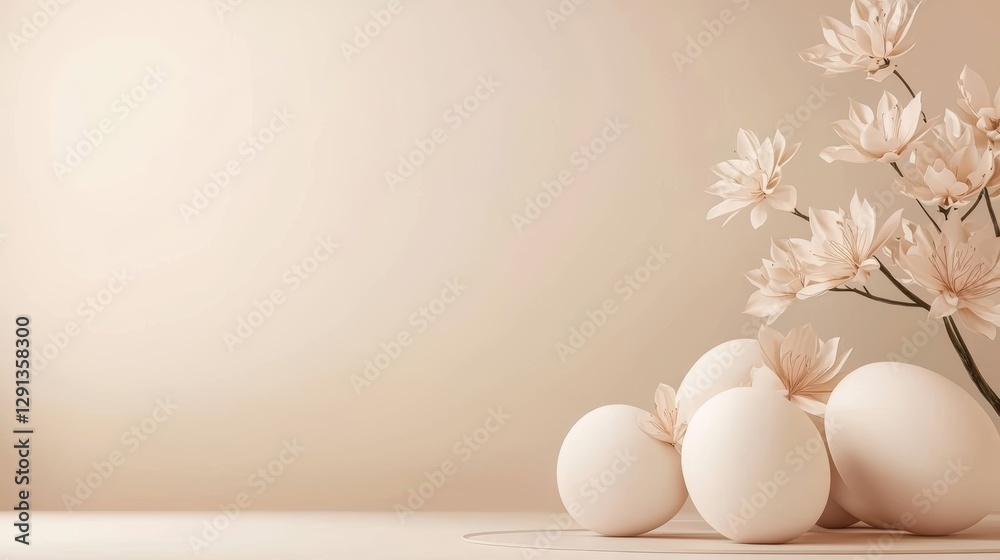 Fototapeta premium Easter Beige 3d background minimalistic mockup with space for text