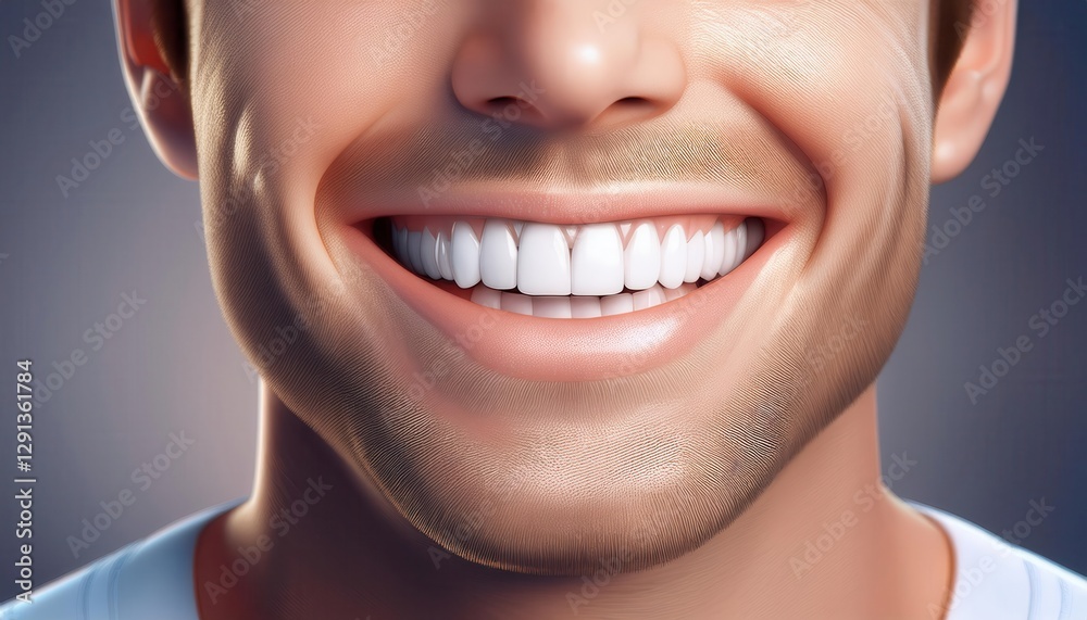 Fototapeta premium A cheerful individual with a bright smile emphasizes the significance of dental care.