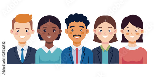 vector cartoon illustration Diverse Office Staff Avatars Collection - Smiling Young Adults in Professional Outfits