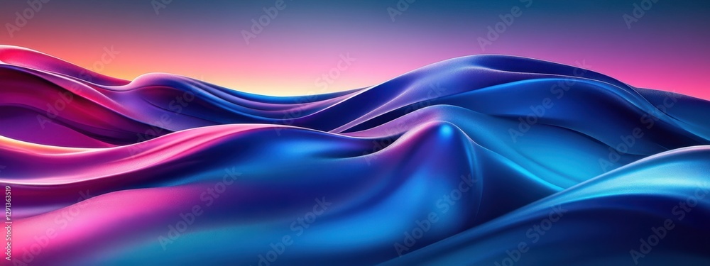 Naklejka premium Abstract Wavy Landscape in Vibrant Hues of Blue and Pink Digital Art