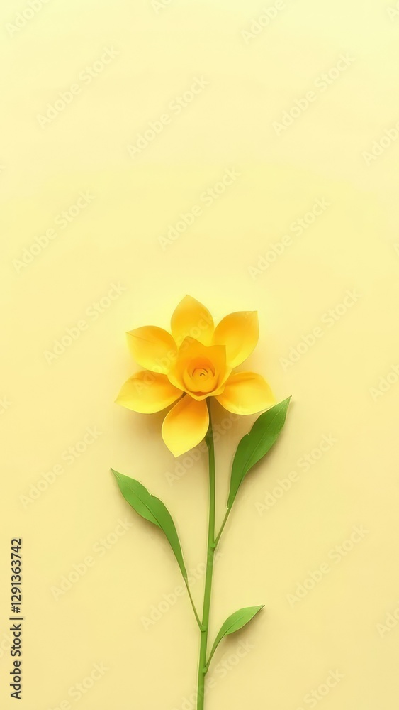 A single yellow paper flower against a plain background, clean, paper, bouquet A single yellow paper flower against a plain background, clean, paper, bouquet