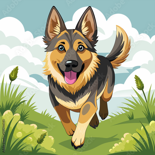 Isolated German Shepherd dog on white background. Powerful dog breed German Shepherd sitting in full length isolated on white background