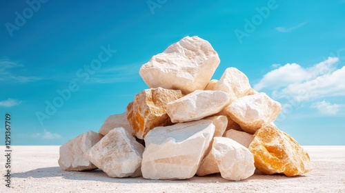 An exquisite image of white rocks scattered beneath a vibrant sky, highlighting the beauty of natural formations and the expansiveness of the horizon. photo