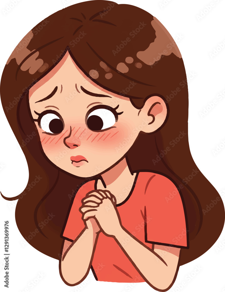 Vector Cartoon Female Character Emotion.Abashed Woman Vector Cartoon Female Character Emotion.Abashed Woman