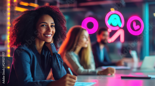 Men and women working together in an equitable corporate setting