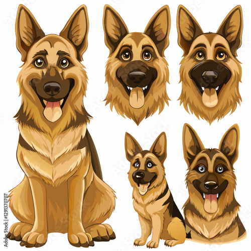 Different poses Shepherd characters set. Vector illustration