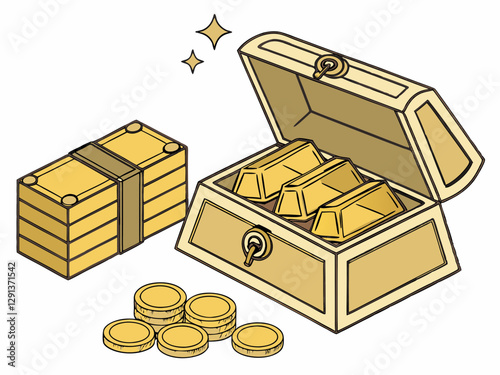 Gold Treasure Chest with Stacked Gold Bars – Wealth, Luxury, and Prosperity.