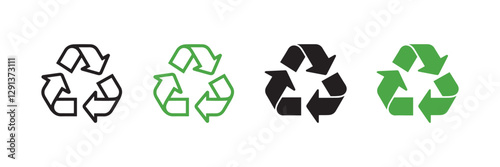 Recycling Icon Set Eco Friendly Green and Black Recycle Symbol Vector
