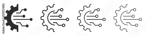 Set of digital tech icons. Gear with circuit. Electronic engineering, data integration, digital technology gear. Circuit board icon. Vector illustration. EPS10.