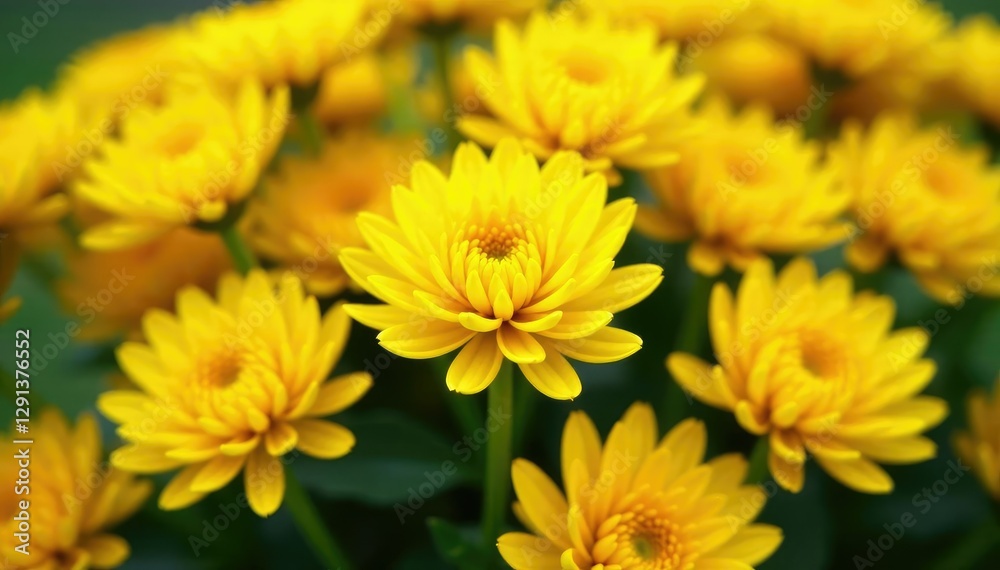Densely packed chrysanthemum flowers in yellow hues surrounding a central stem, petals, flowers, blossom Densely packed chrysanthemum flowers in yellow hues surrounding a central stem, petals, flowers, blossom