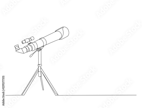 Continuous one line drawing of Telescope - astronomy equipment. Telescope in single line draw illustration. Editable stroke.
