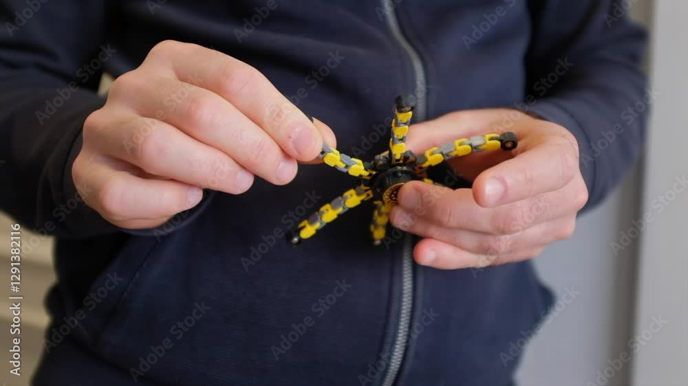 Close-Up of Hands Spinning a Fidget Spinner – Man Relieving Tension and Nervousness.