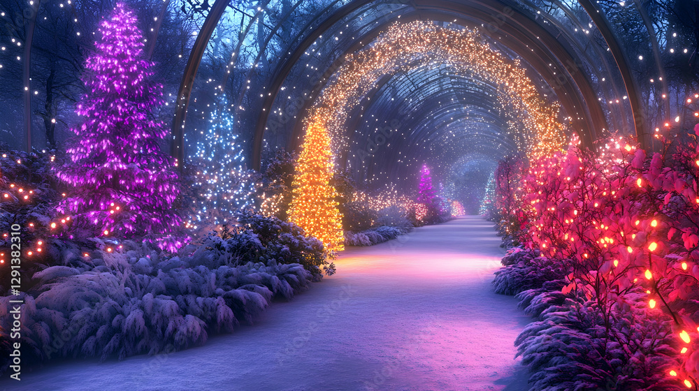 Fototapeta premium Festive illumination concepts in winter botanical environments